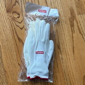 Supreme White and Red Logo Gloves